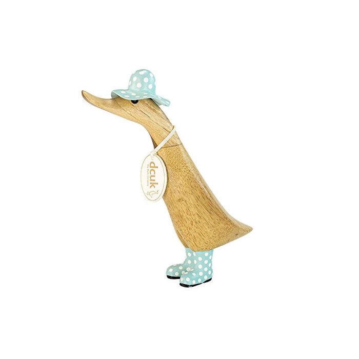 DCUK Spotted Wooden Duck Duckling Hat and Wellies (Blue)-1